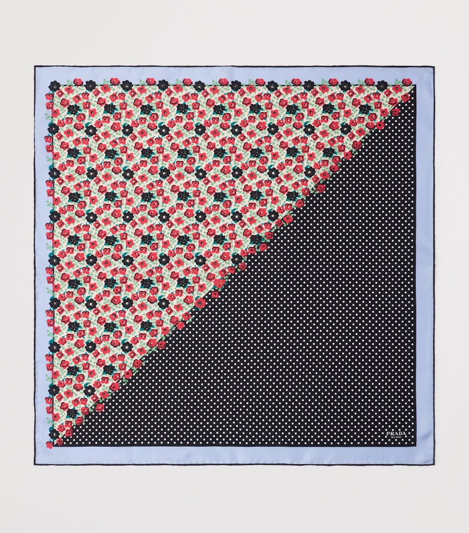 Prada Red Silk Twill Printed Scarf