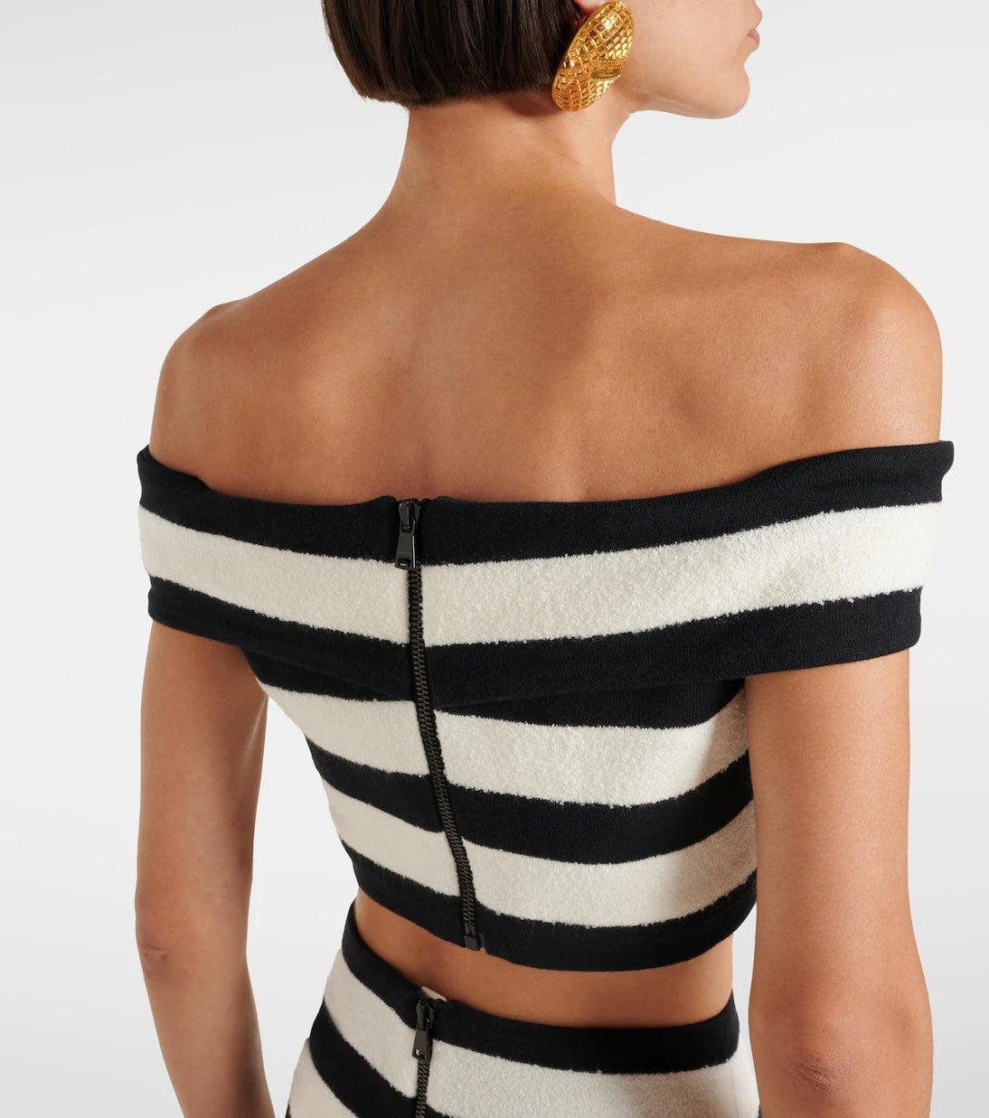Balmain - Striped off-shoulder crop top