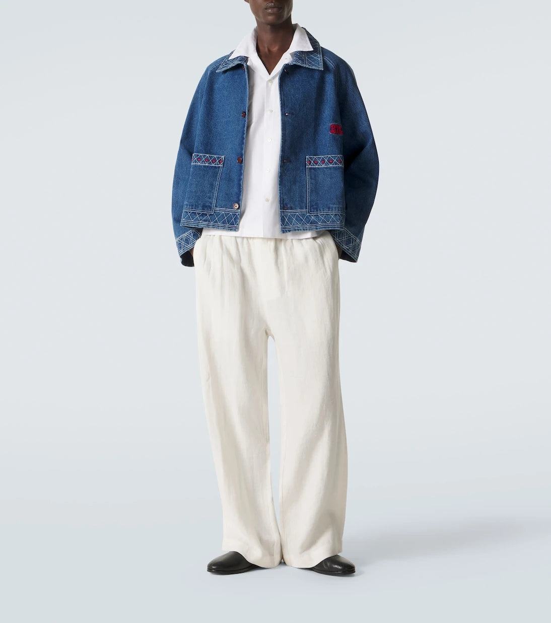 Bode - Embroidered wool and cotton denim jacket
