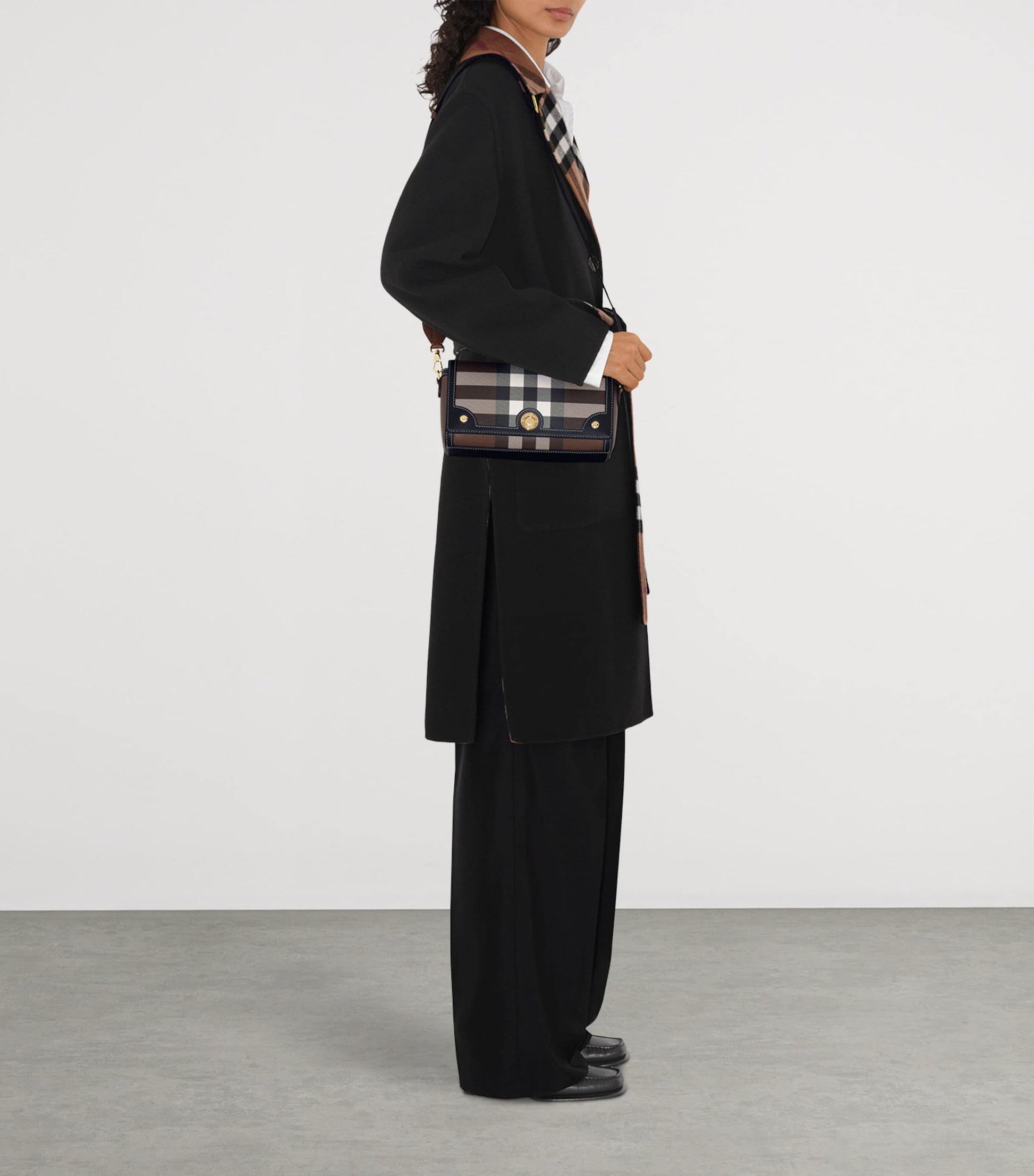 Brown Check Top-Handle Bag