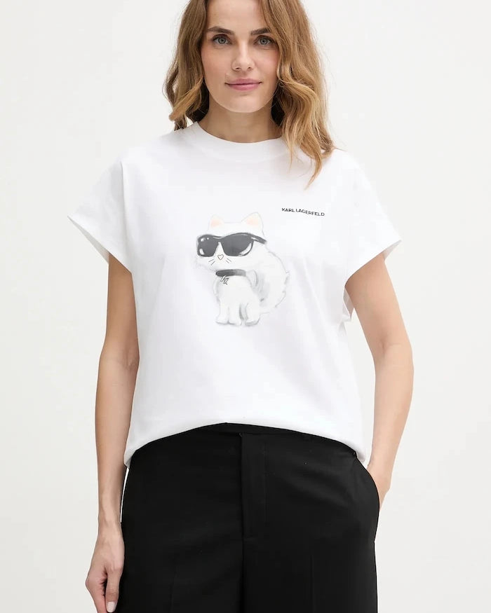 Karl Lagerfeld Kadın Pamuklu Tişört IKON AQUARELLE