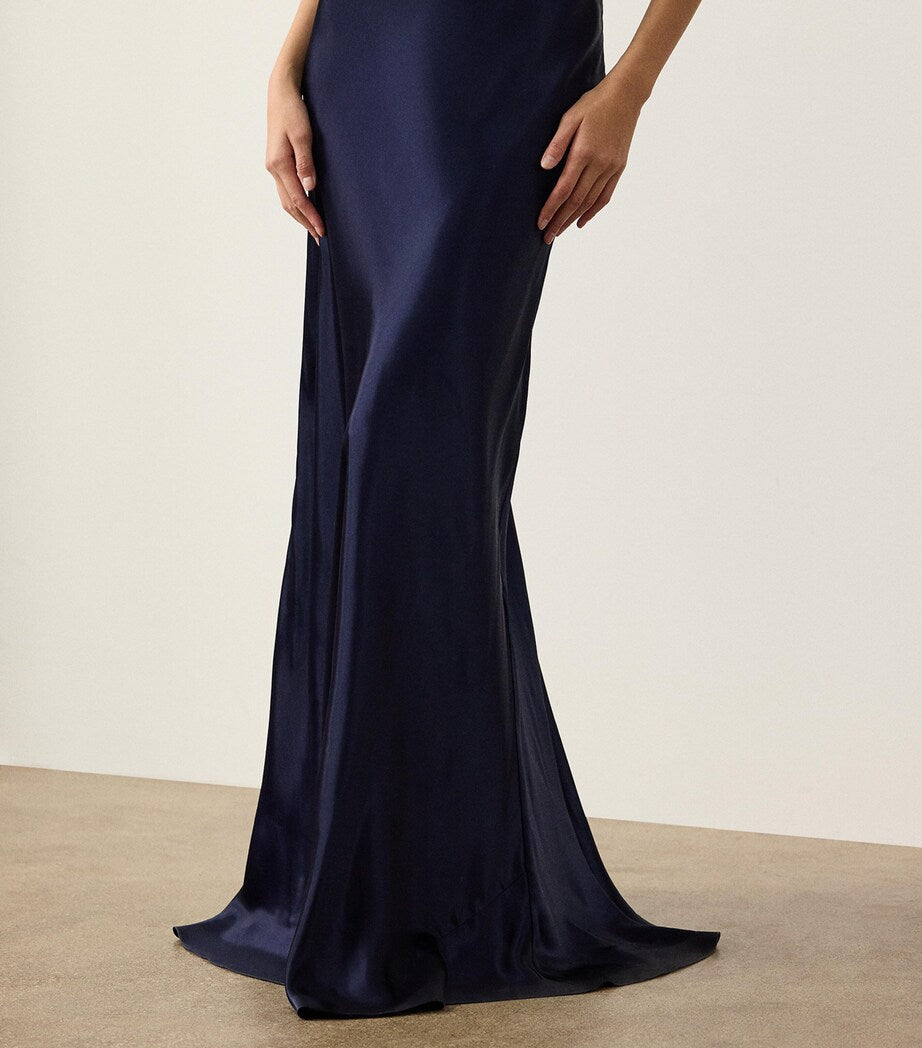 Ralph Lauren Collection Navy Satin Masina Maxi Skirt