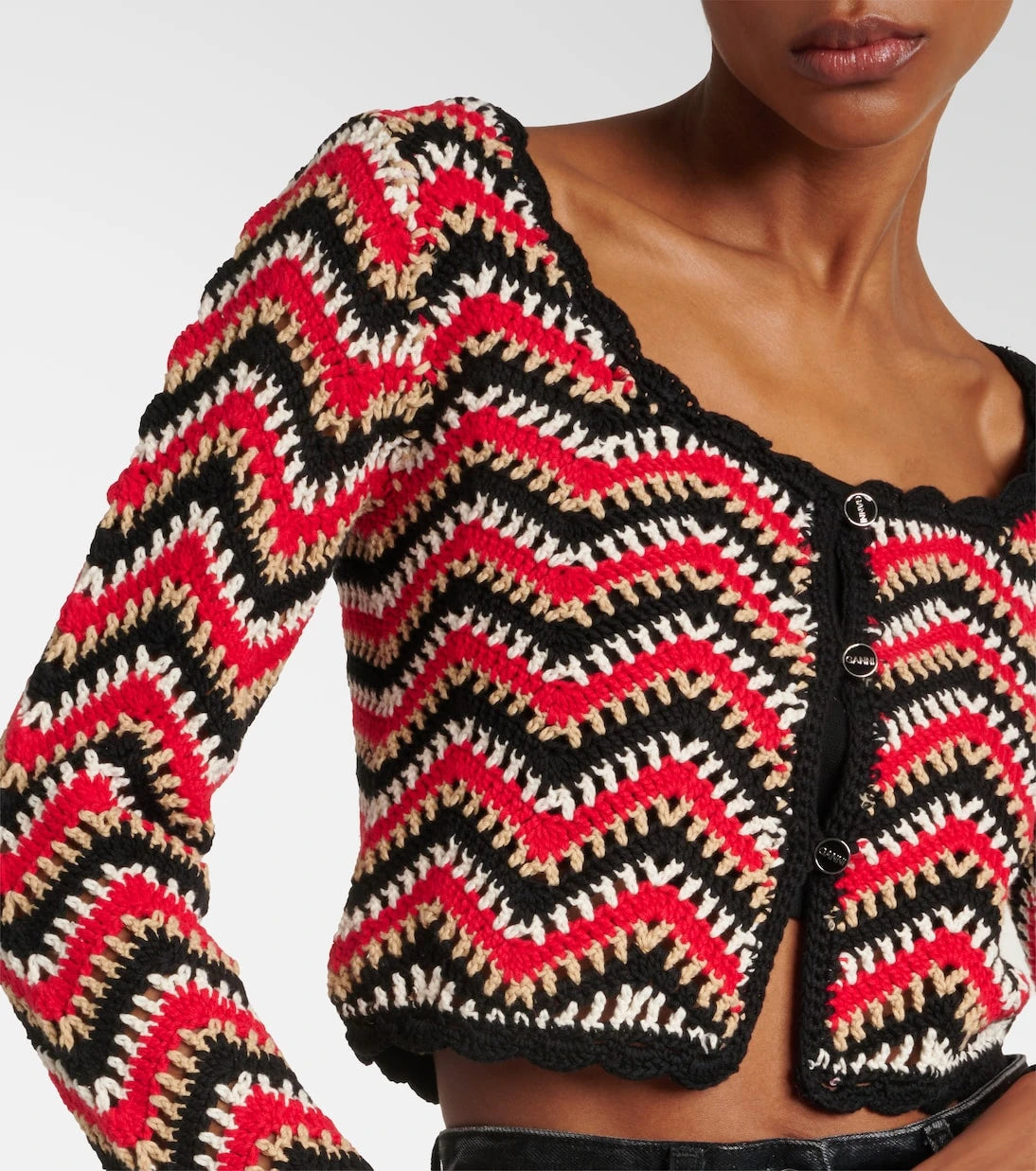 Ganni - Crochet cropped cotton cardigan