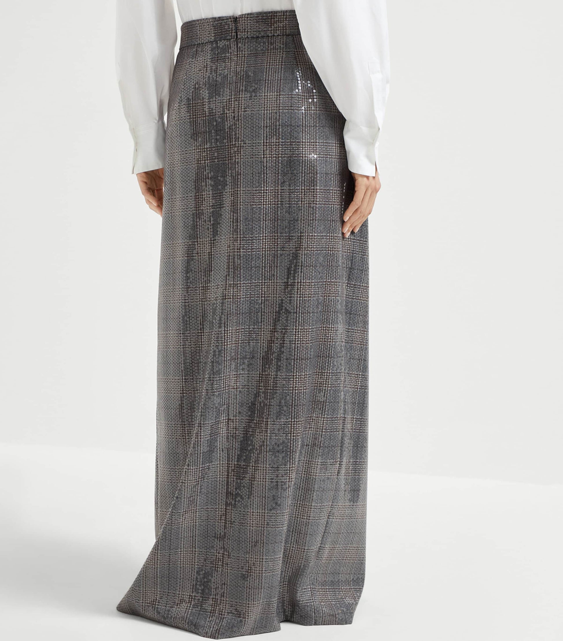 Brunello Cucinelli Grey Sequinned Virgin Wool Skirt
