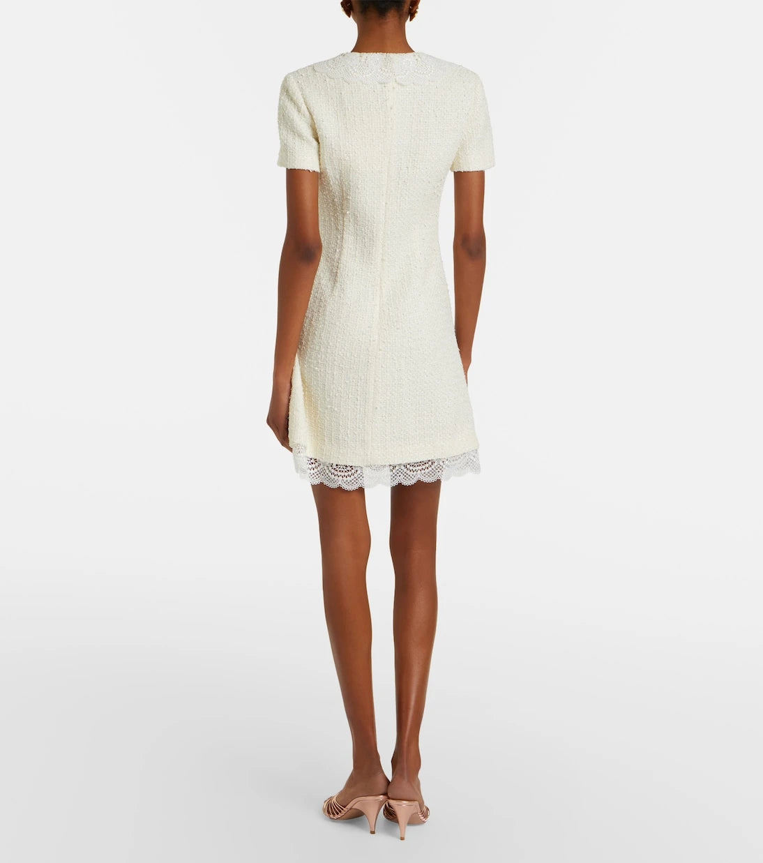 Self-Portrait - Lace-trimmed bouclé minidress