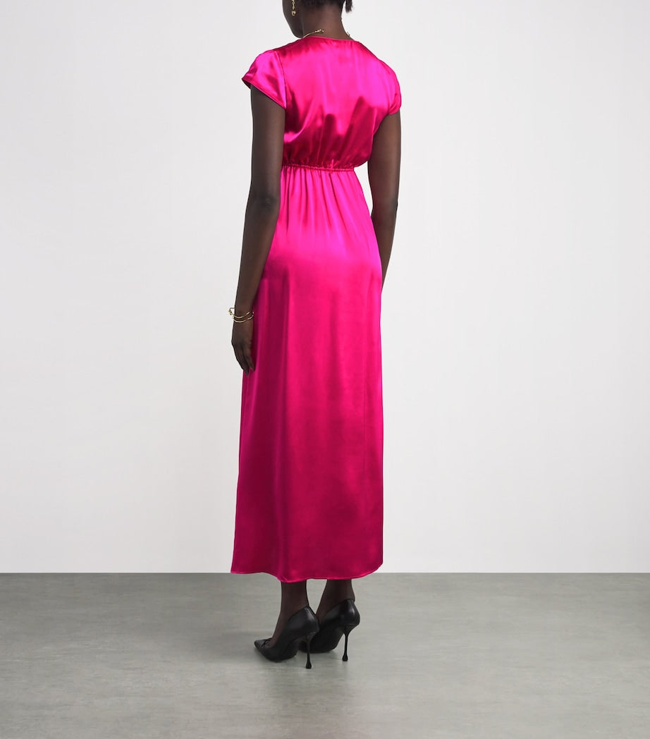 Pink Silk V-Neck Diva Maxi Dress