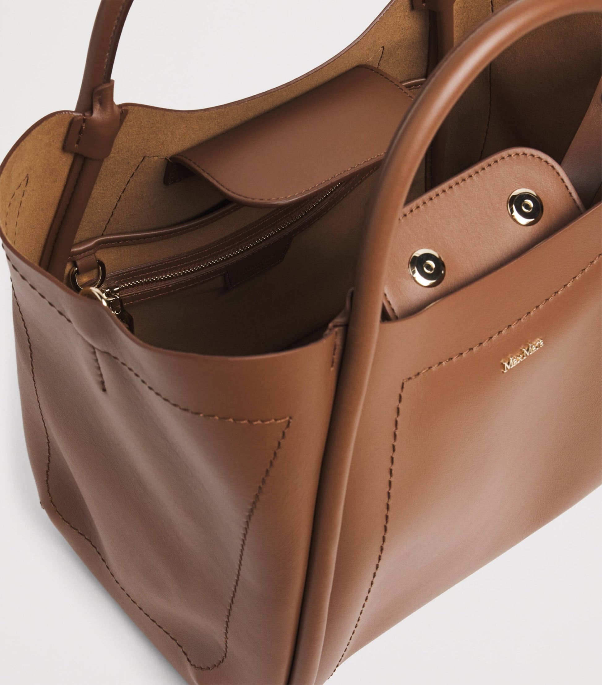 Max Mara Brown Small Leather Marine Top-Handle Bag