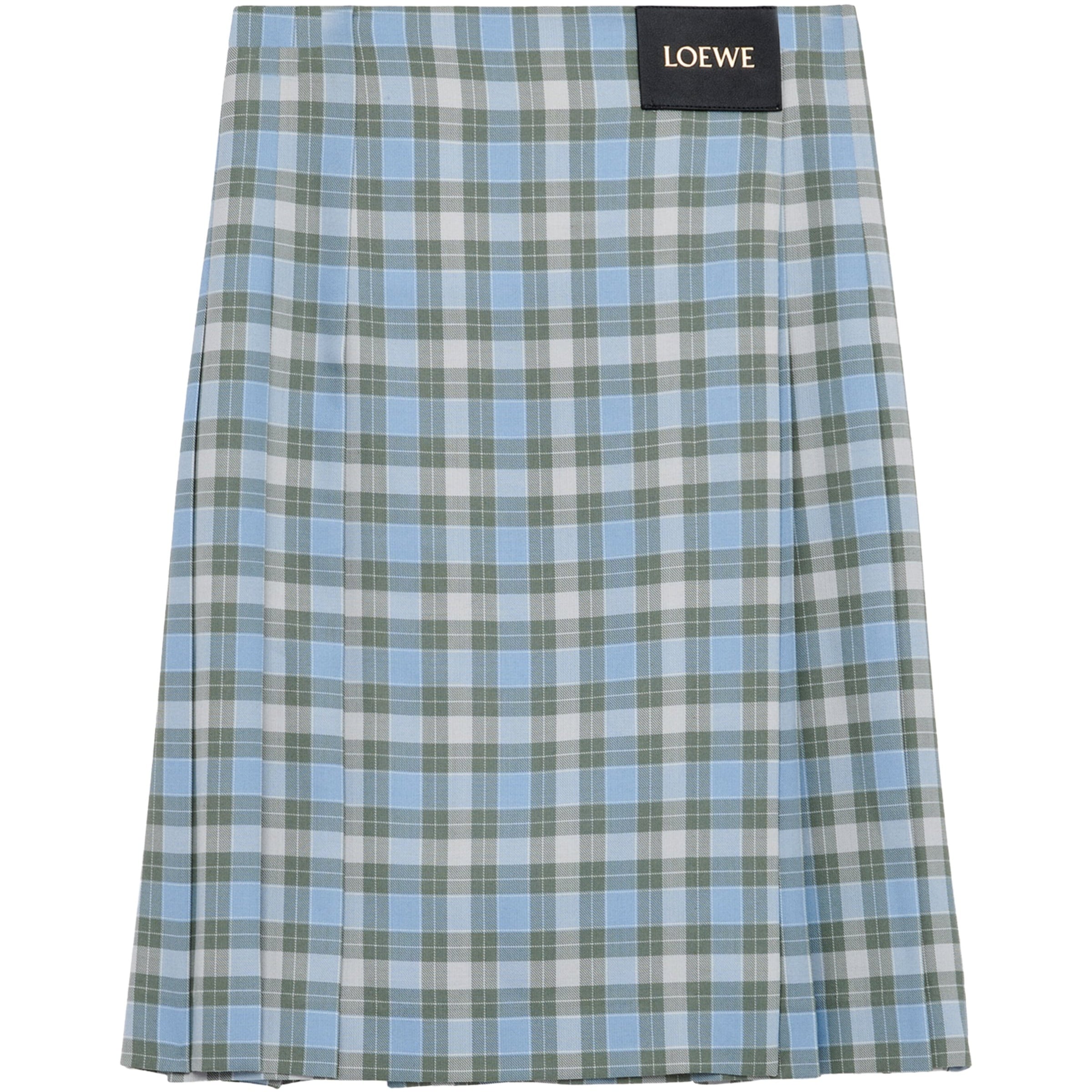 Blue Check Pleated Midi Skirt