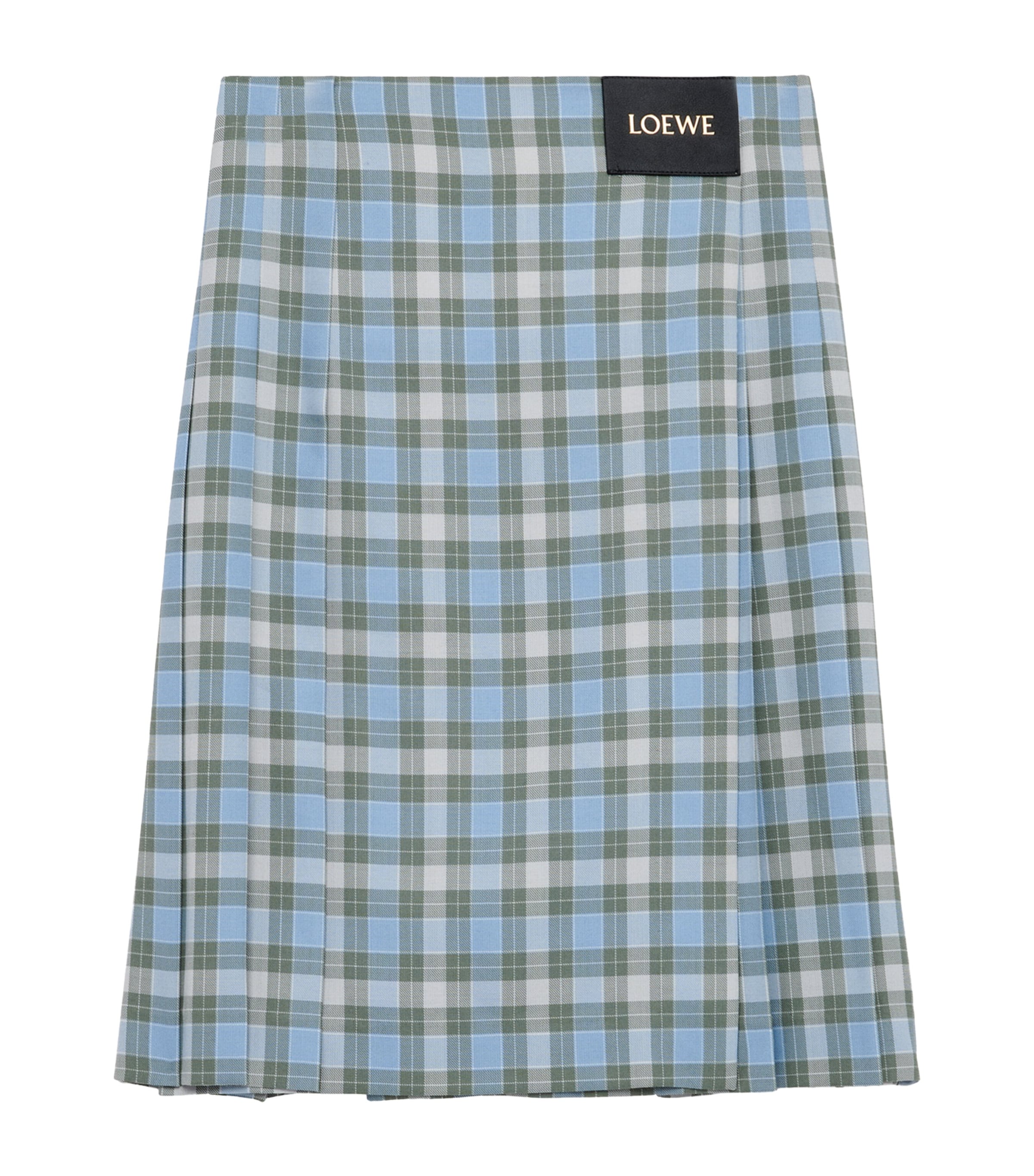 Blue Check Pleated Midi Skirt