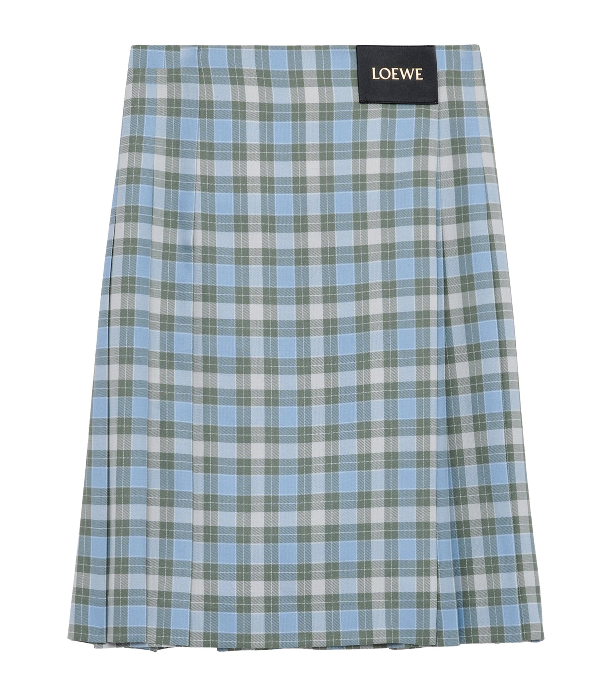 Blue Check Pleated Midi Skirt
