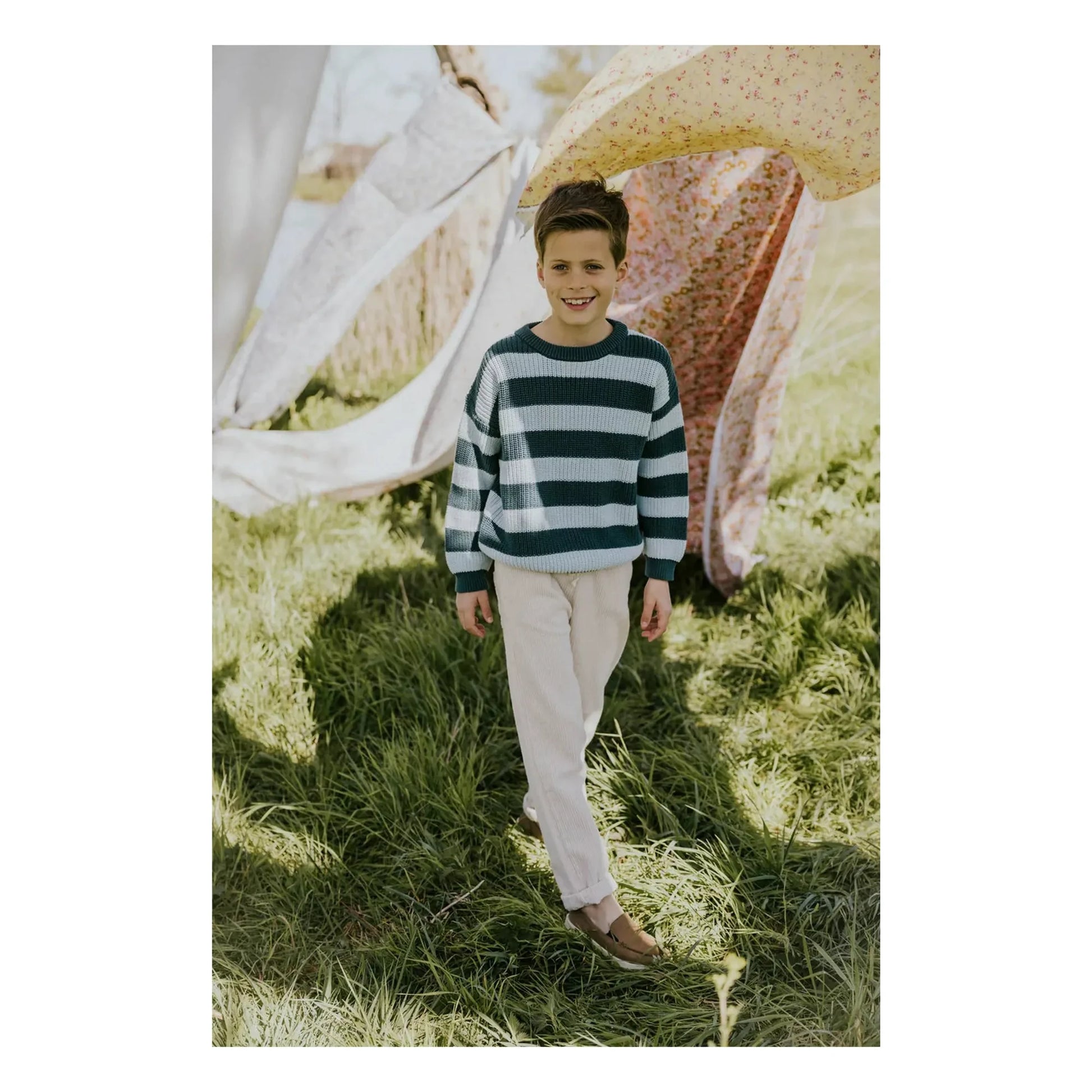 Yuki - Stripes Organic Cotton Sweater | Peacock blue