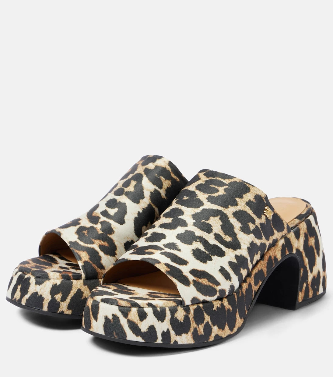 Ganni - Leopard-print satin platform mules