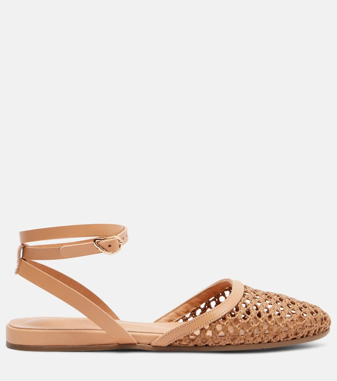 Ancient Greek Sandals - حذاء فيلوثيا فلات مصنوع من رافيا مُزيّن بالجلد بكعب مكشوف