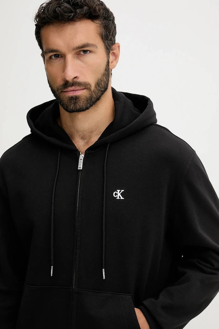 Calvin Klein Jeans fermuarlı kapüşonlu erkek pamuklu sweatshirt