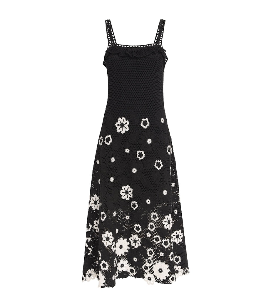 Maje Cotton Crochet Midi Dress