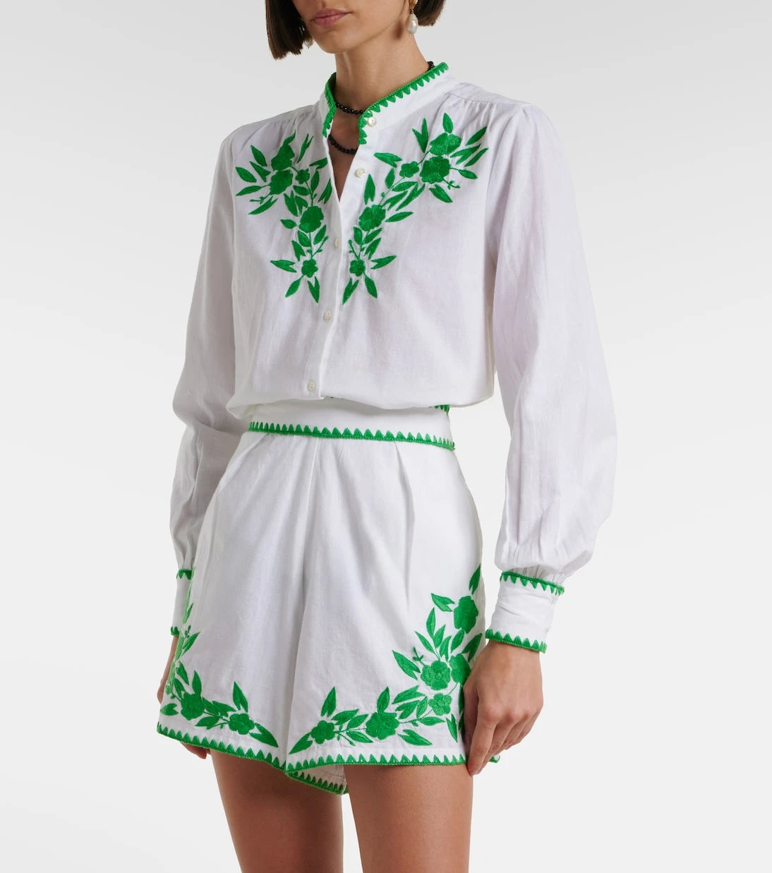 Juliet Dunn - Embroidered cotton and linen shirt