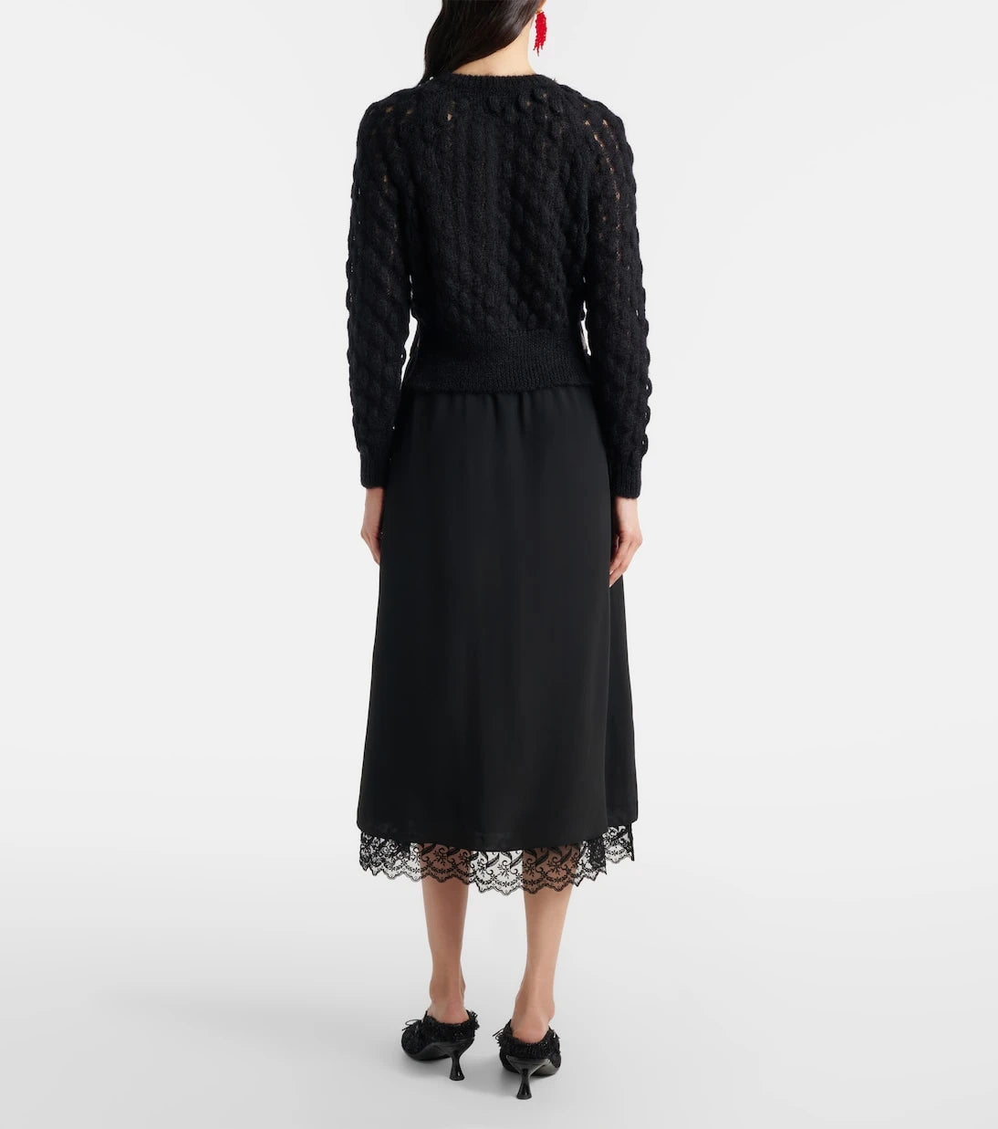 Simone Rocha - Lace-trimmed crêpe de chine midi skirt