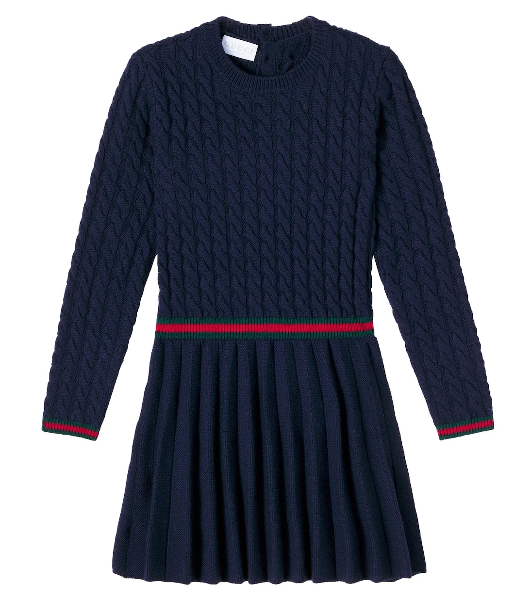 Gucci Kids - Webstripe cable-knit pleated wool dress