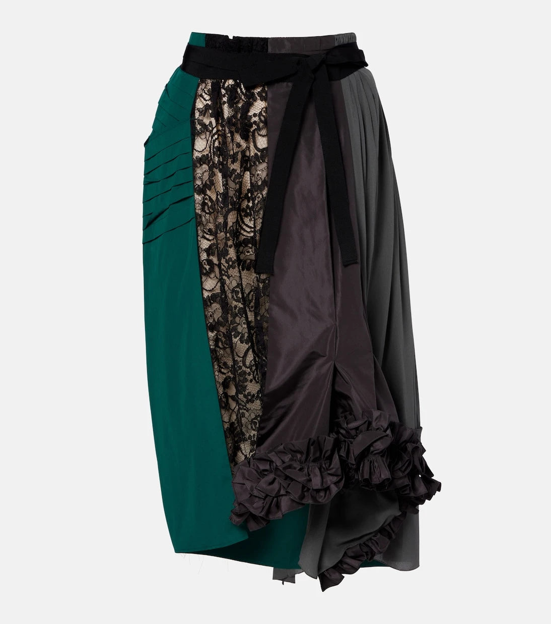 Prada - Paneled belted midi skirt