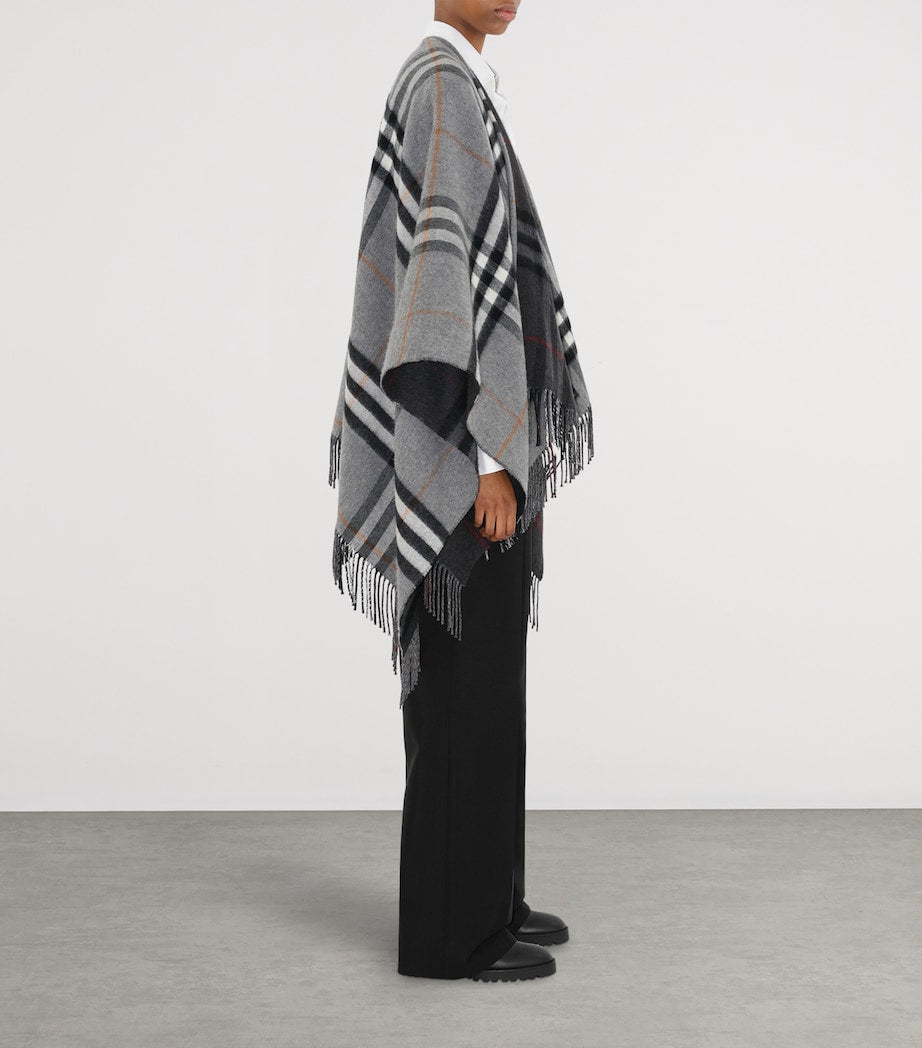 Burberry Grey Wool-Cashmere Contrast-Check Cape