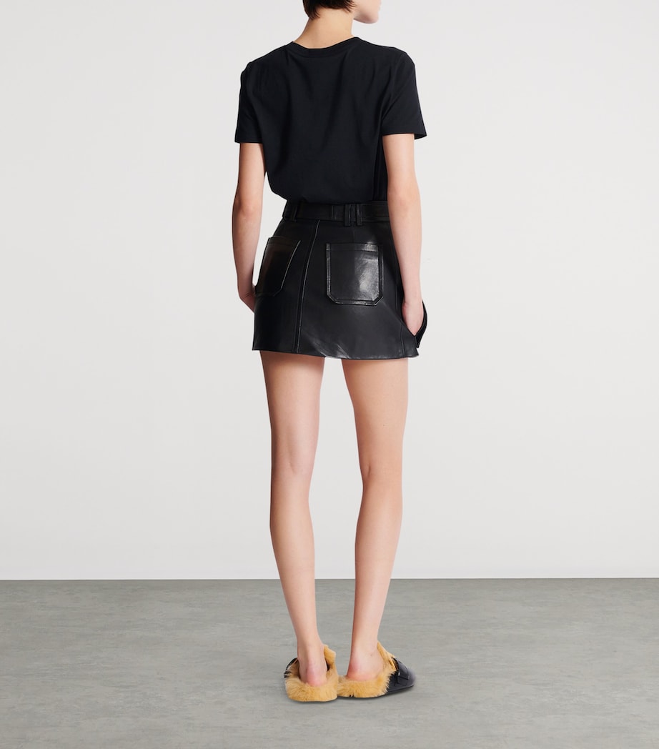 Black Lambskin Belted Mini Skirt