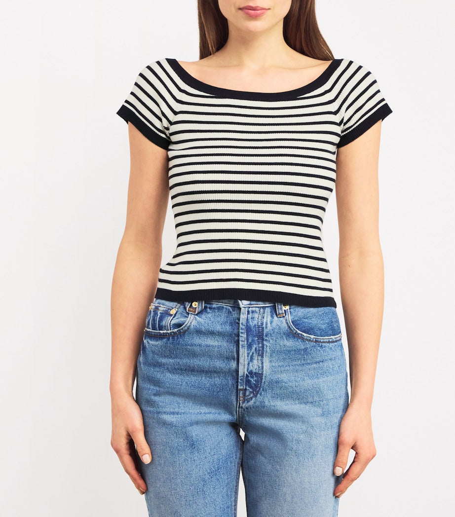 Maje Blue Striped Off-The-Shoulder Top