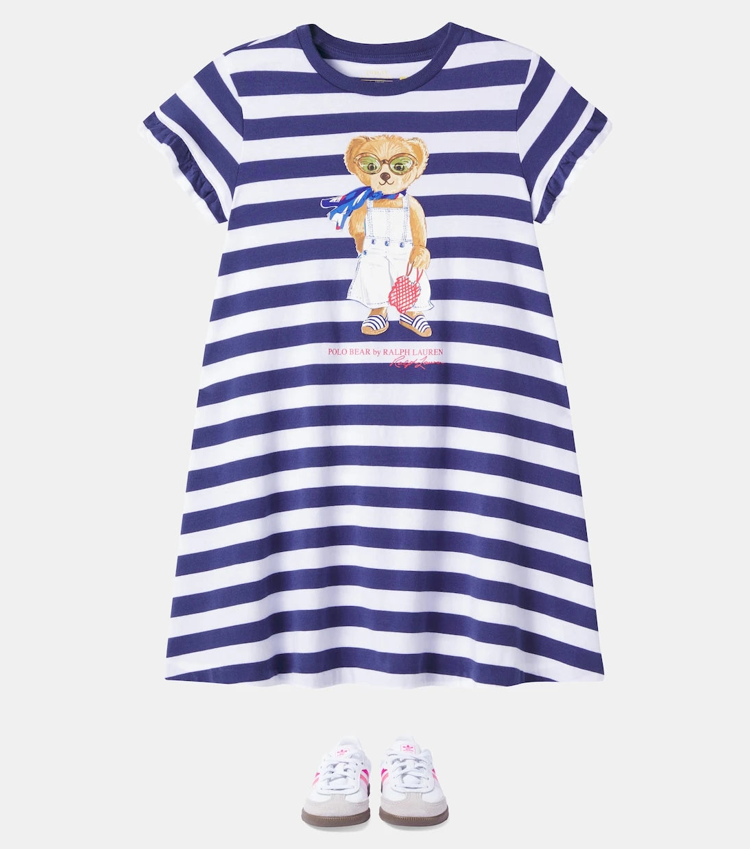 Polo Ralph Lauren Kids - فستان قطني مخطط بطبعة الدب من بولو