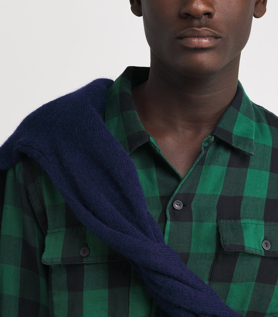 Green Cotton Flannel Check Overshirt