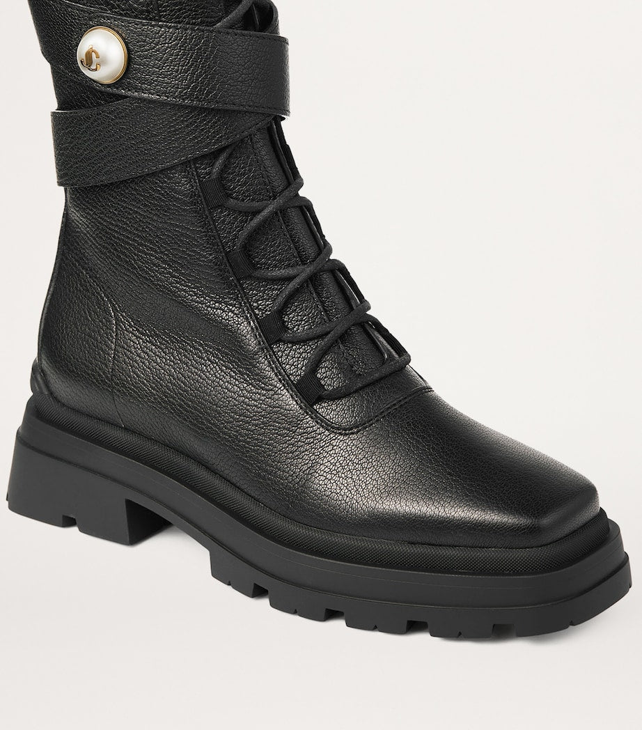 Jimmy Choo Black Noemi 45 Leather Biker Boots