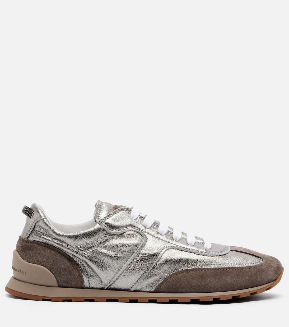 Brunello Cucinelli - Monili suede-trimmed metallic leather sneakers