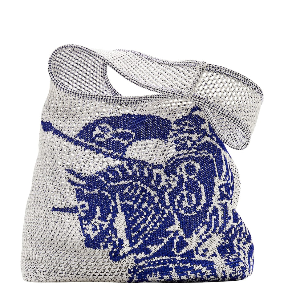 Burberry White Large Crochet Equestrian Knight Design Shoulder Bag