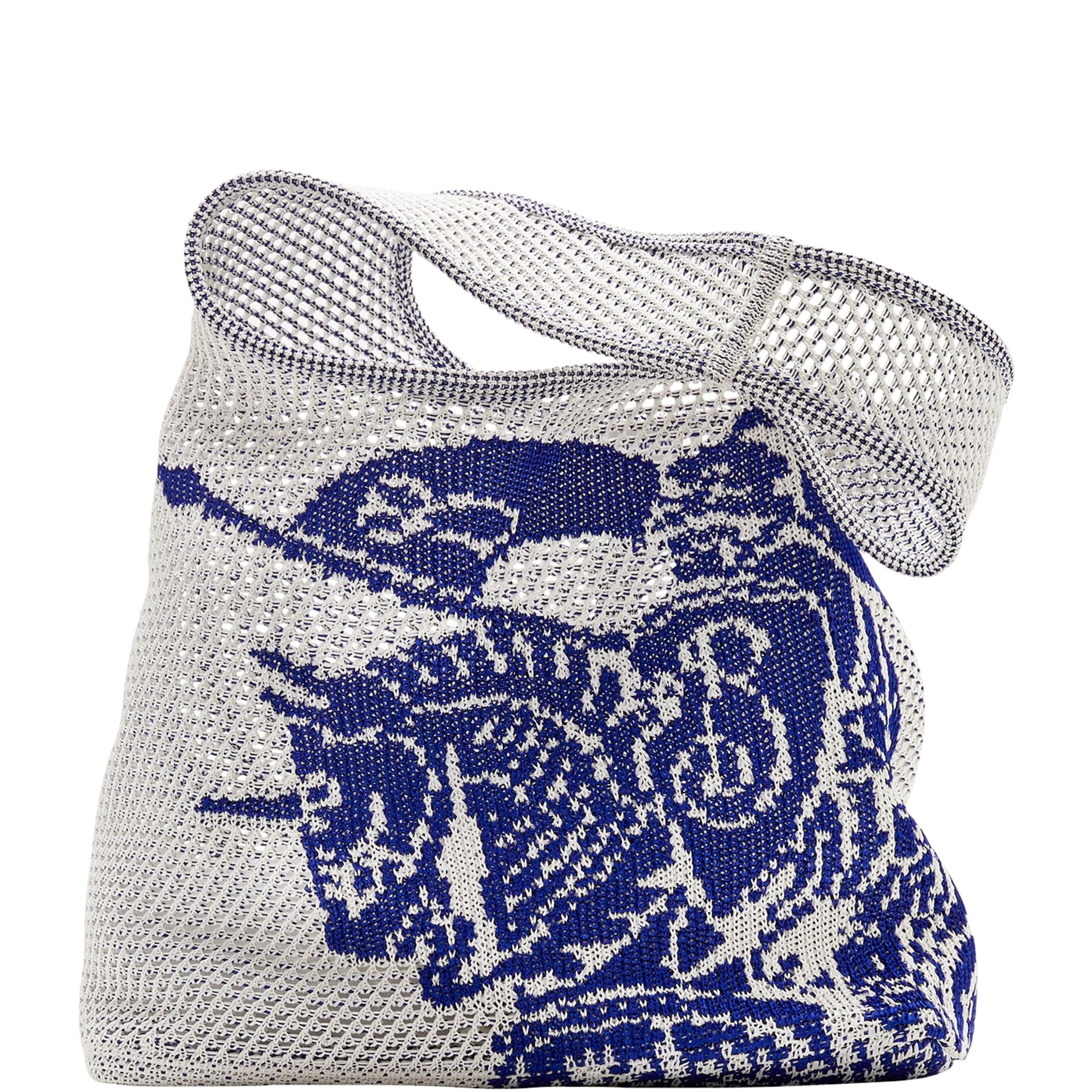 Burberry White Large Crochet Equestrian Knight Design Shoulder Bag