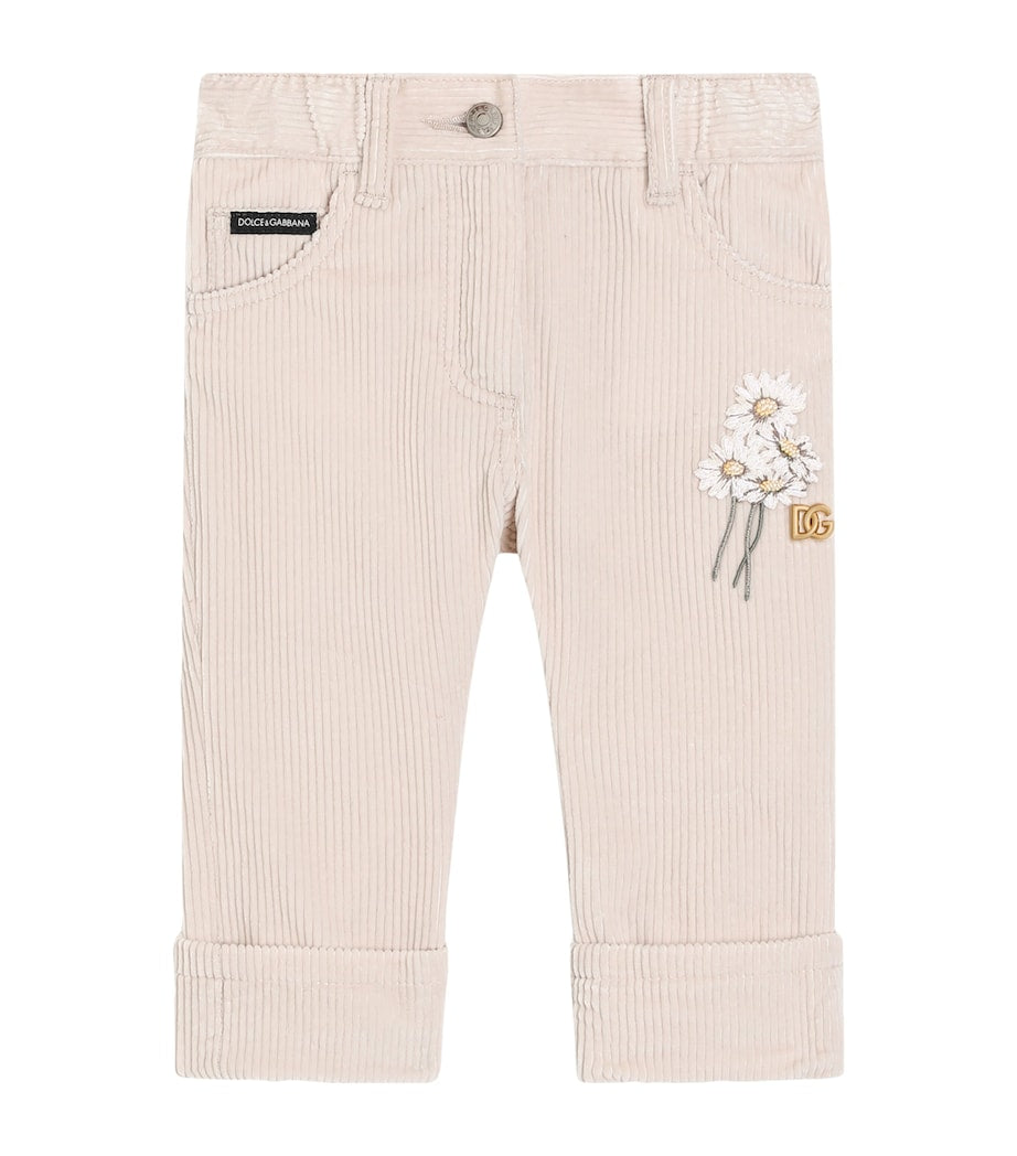 Dolce & Gabbana Kids Cotton Corduroy Floral Embroidered Trousers (3-36 Months)