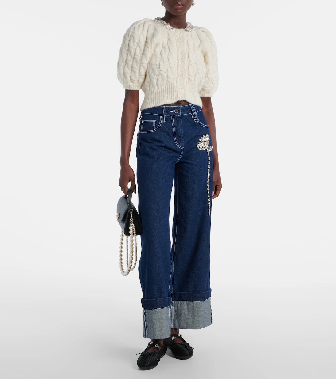 Simone Rocha - Embellished satin ballet flats