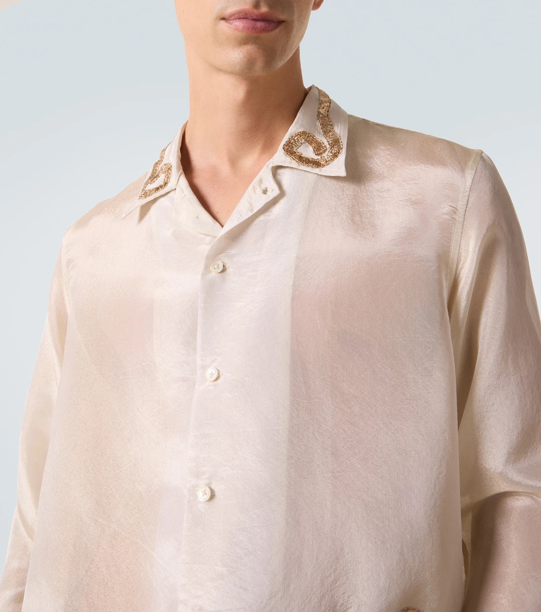 Bode - Lido appliqué semi-sheer shirt