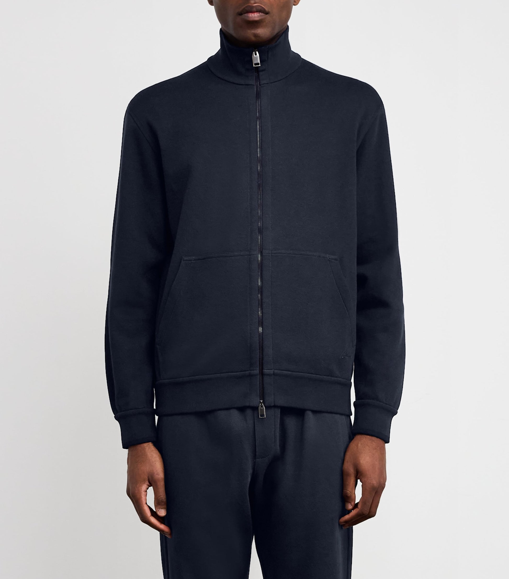Brioni Blue Cotton-Blend Zip-Up Sweater