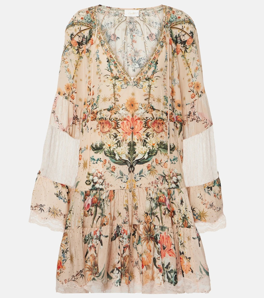 Camilla - Embellished floral silk crêpe minidress
