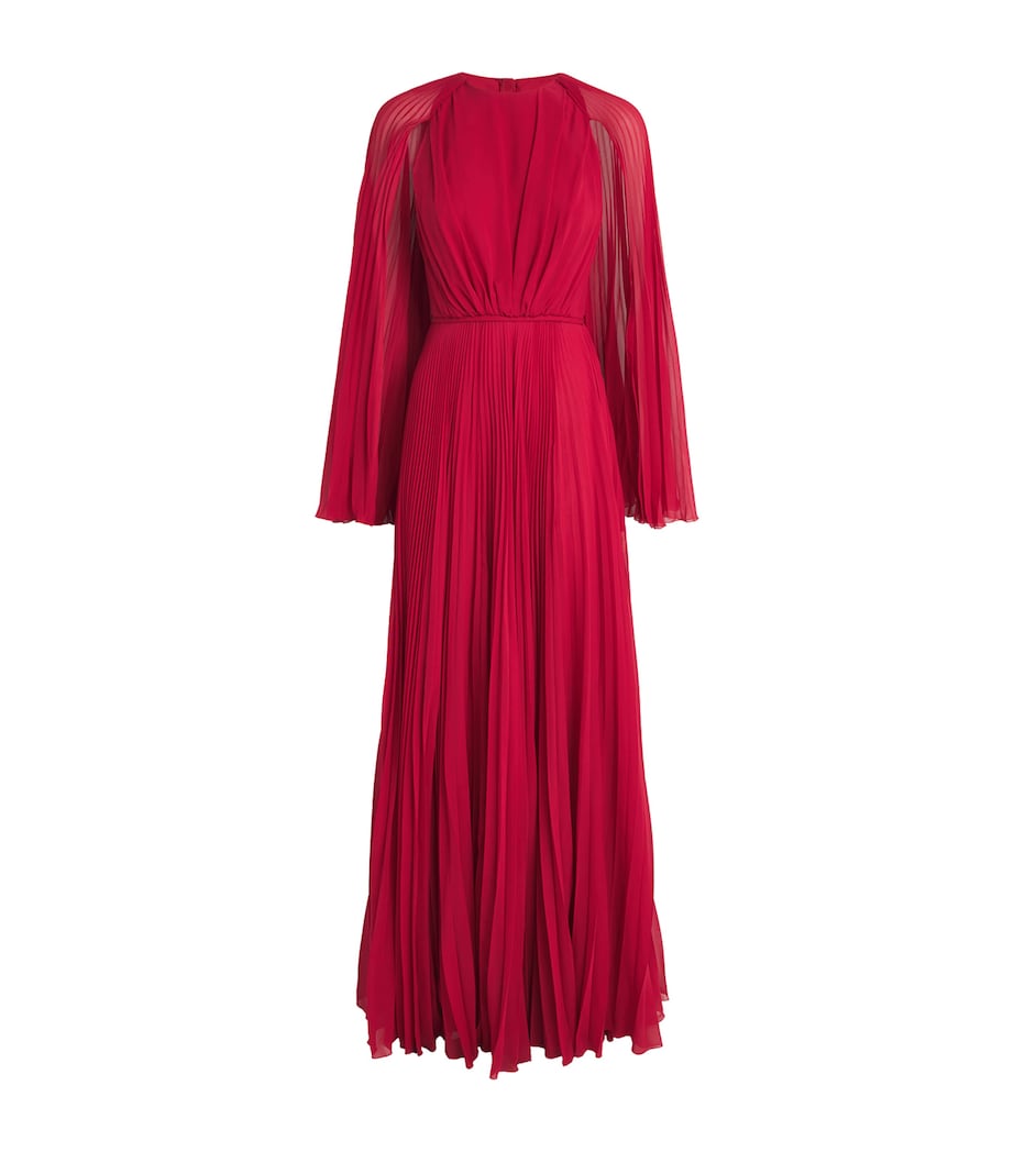 Red Silk-Georgette Pleated Gown