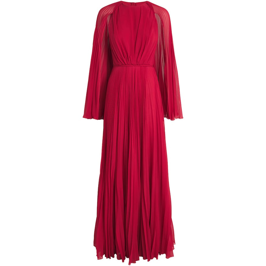 Red Silk-Georgette Pleated Gown