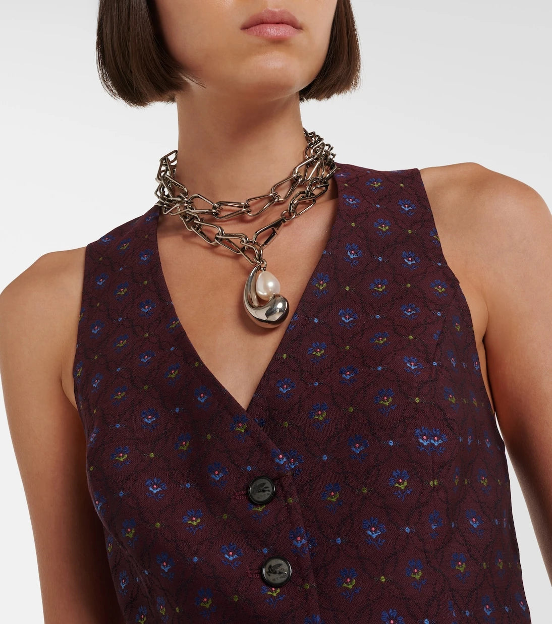Etro - Floral wool and cotton jacquard vest