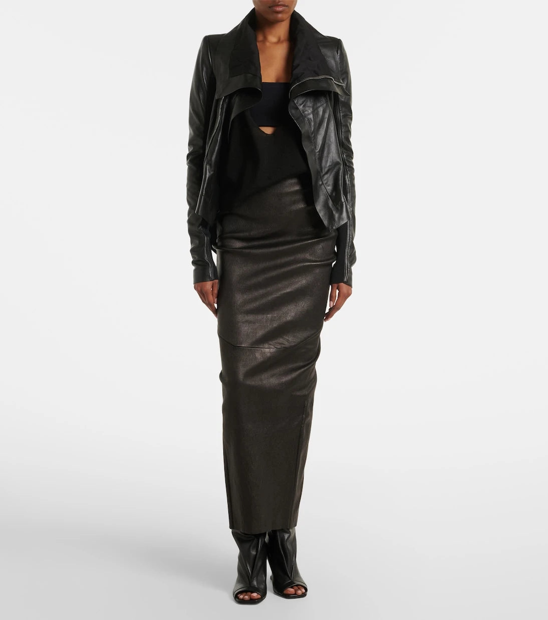 Rick Owens - Dirt Pillar leather and cotton midi skirt