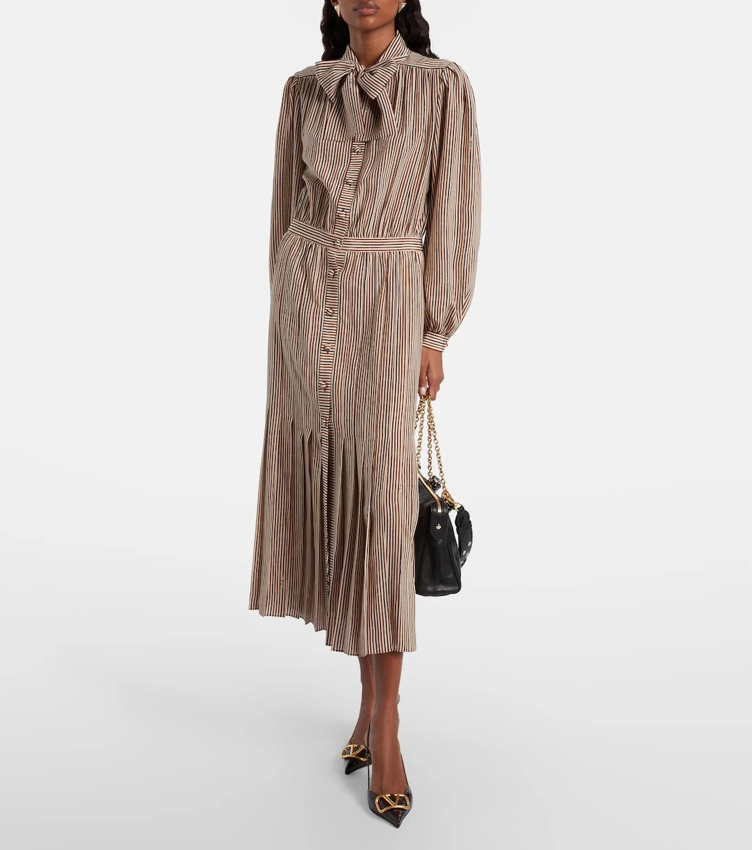 Valentino - Striped tie-neck silk midi dress
