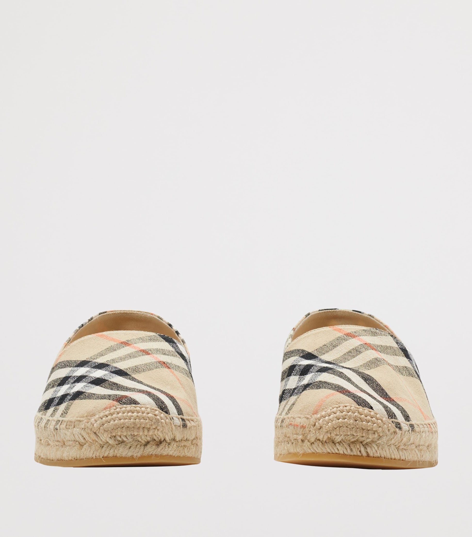 Beige Linen-Blend Check Espadrilles