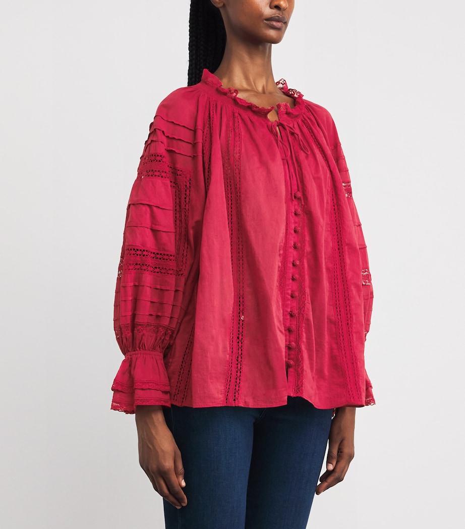 Alice+Olivia Burgundy Cotton Voile Josephine Blouse