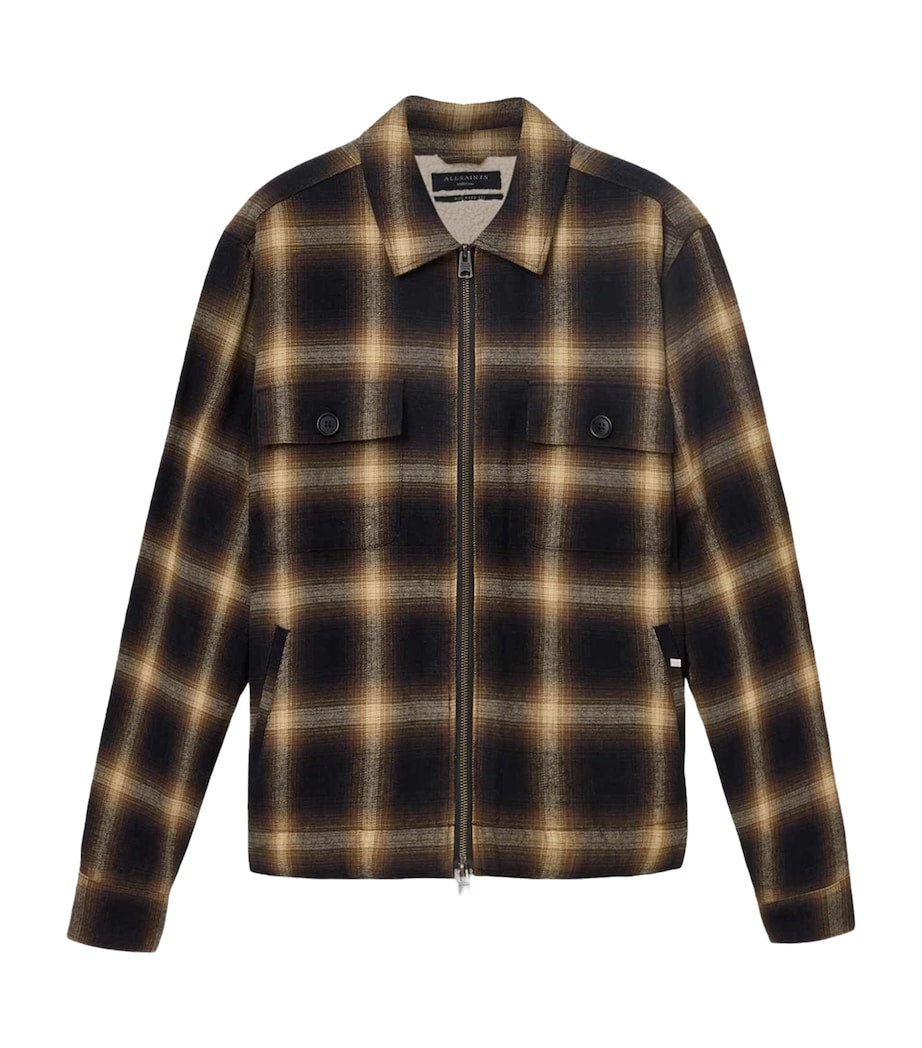 AllSaints Brown Organic Cotton Check Mathers Jacket