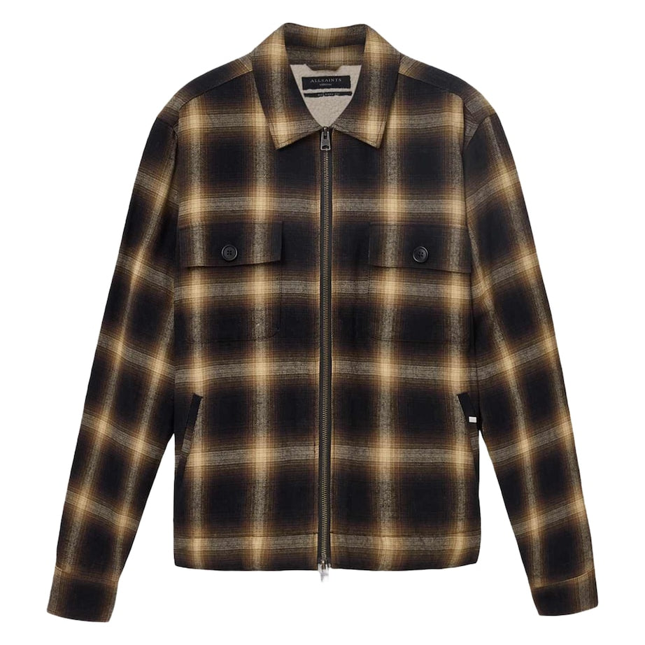 AllSaints Brown Organic Cotton Check Mathers Jacket