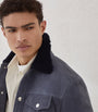 Brunello Cucinelli Blue Suede-Shearling Four-Pocket Jacket
