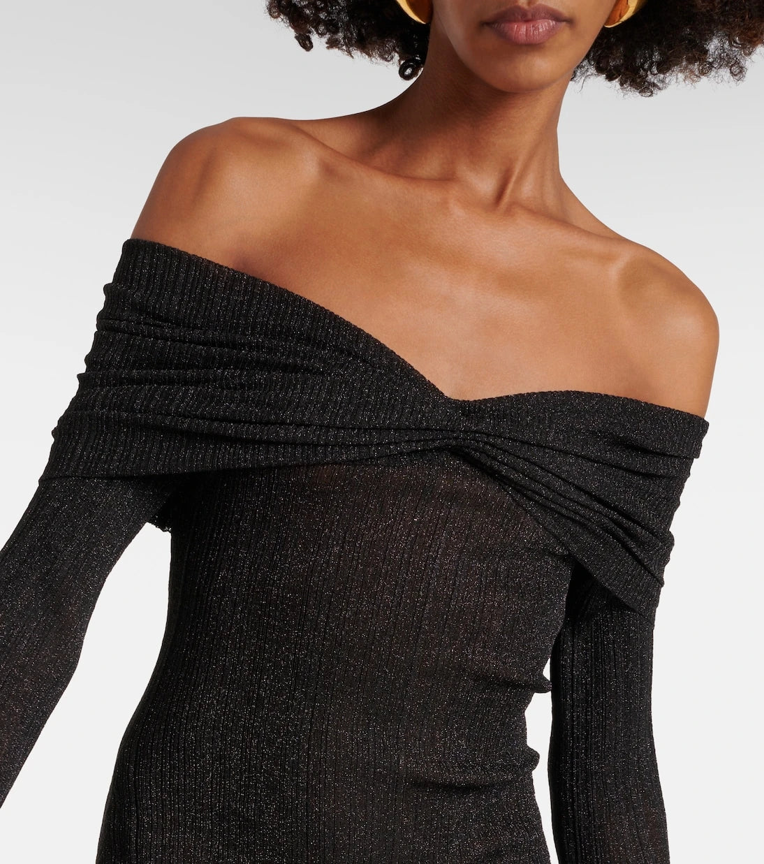 Aya Muse - Off-shoulder ribbed-knit lamé minidress