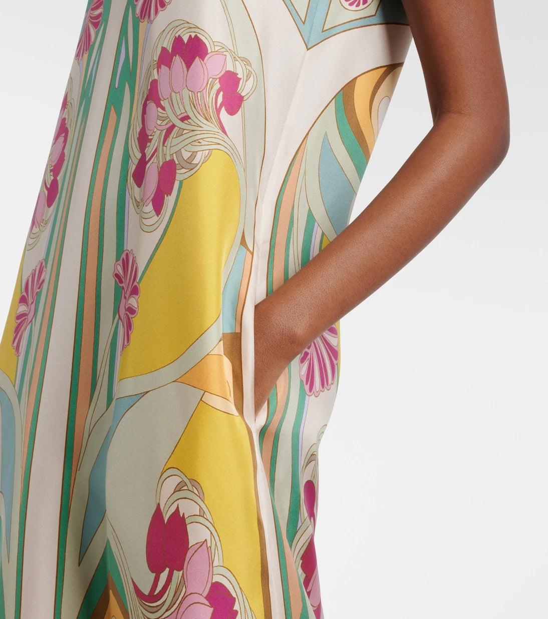 La DoubleJ - Swing feather-trimmed silk twill maxi dress