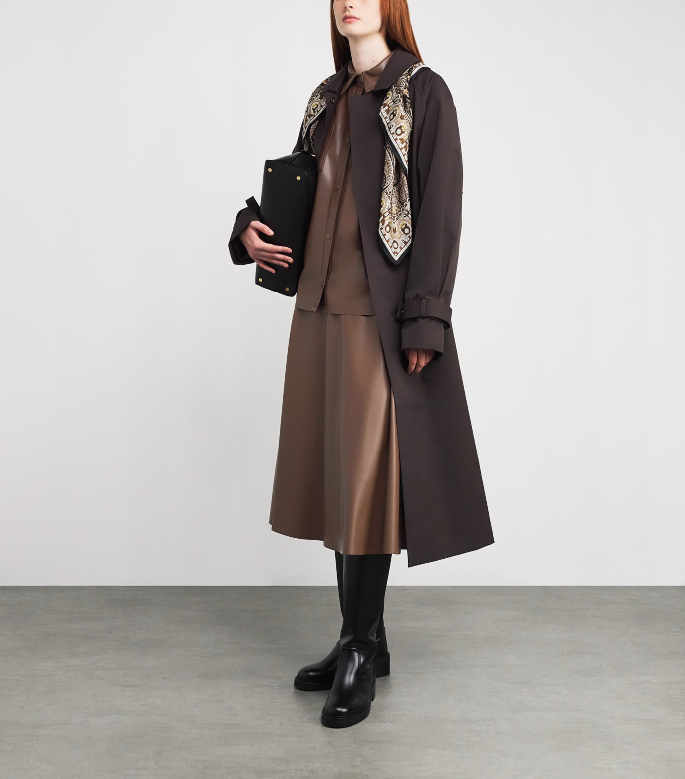 MAX&Co. Brown Faux Leather Midi Skirt